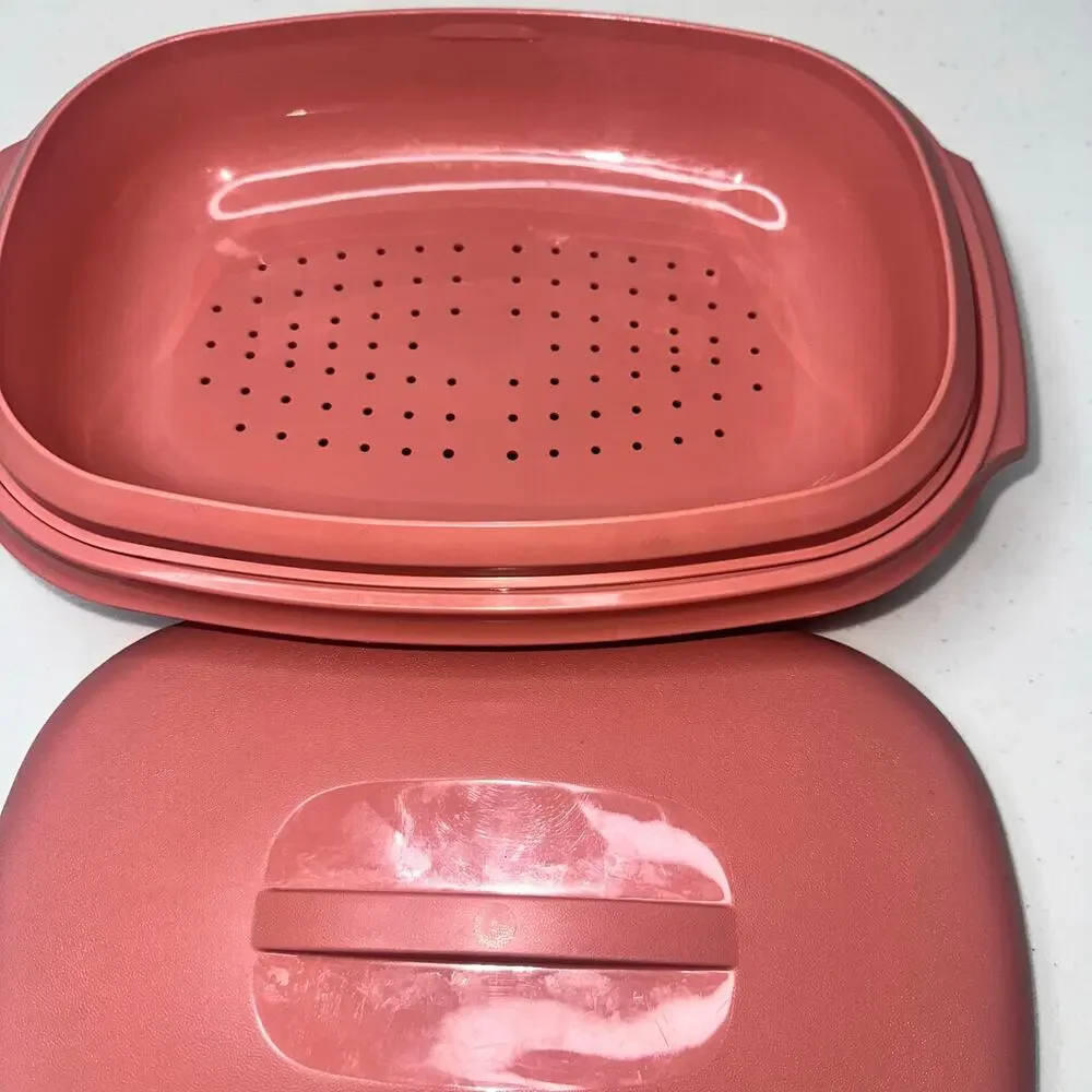 Vintage Tupperware Microwave Food Steamer 6 Cup Dusty Pink 3-Piece 1273-3